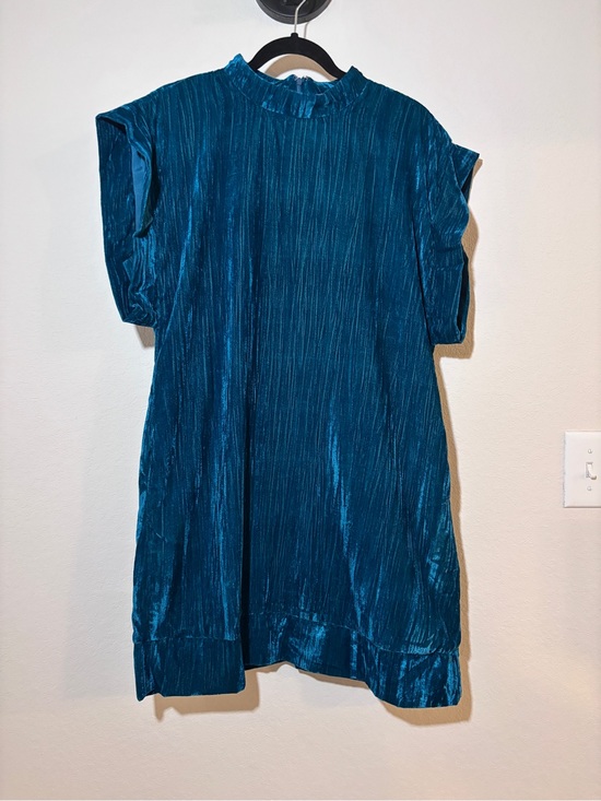 THML Dresses & Skirts - Teal Velvet Short Sleeve Dress